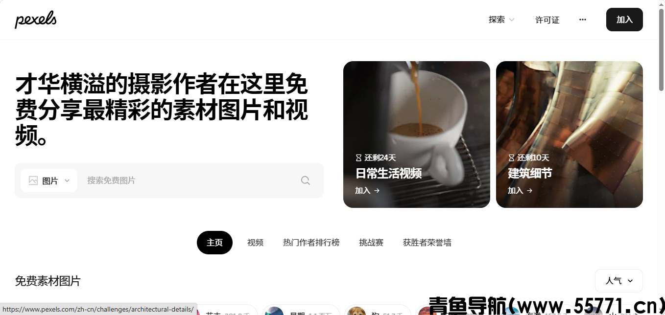 Pexels网站界面截图-青鱼导航