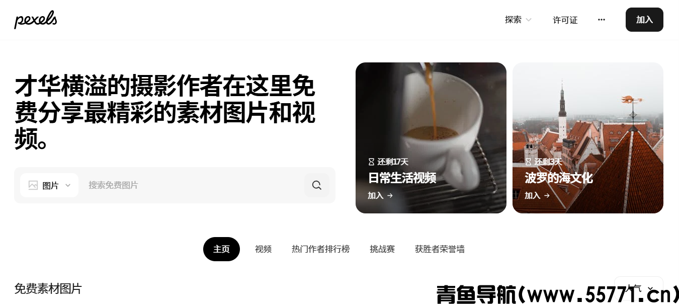 Pexels网站界面截图-青鱼导航