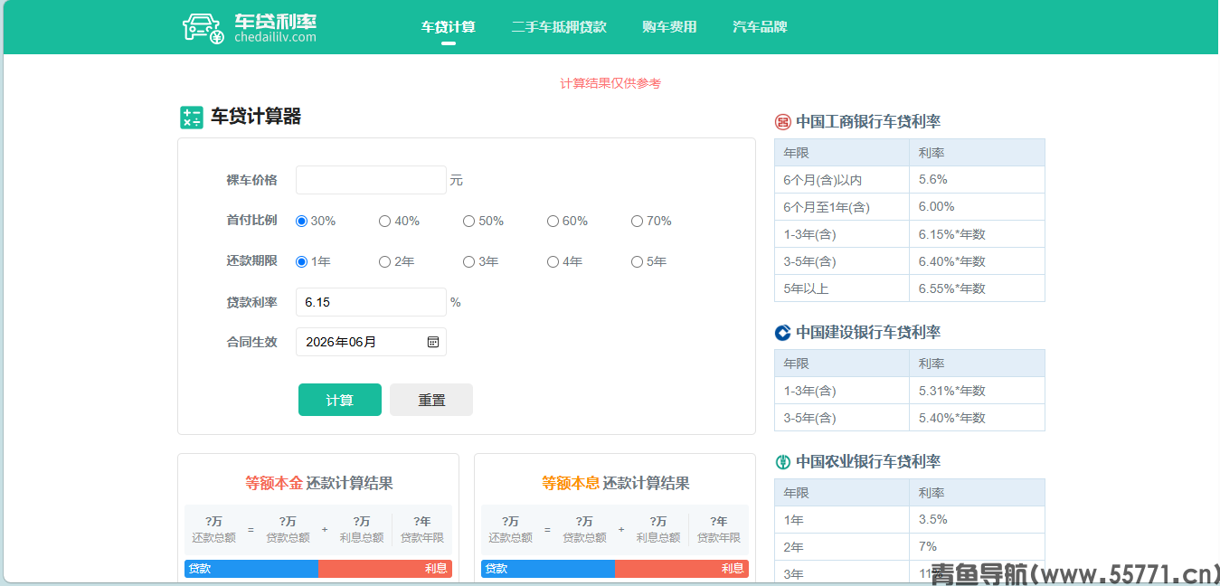 车贷利率页面截图-青鱼导航