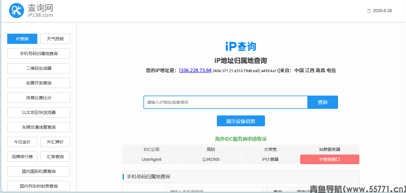 ip地址查询页面截图-青鱼导航